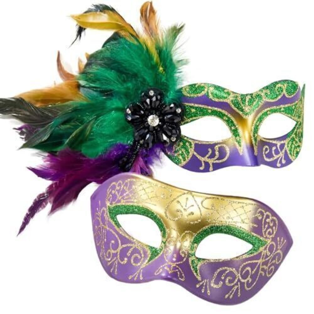5901 Mardi Gras Mask with Feathers - Venetian Couple Carnivals Masks